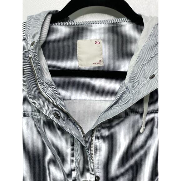 So Pinstriped Long Sleeve Snap Button Field Hooded Jacket Blue/White Women's M - Picture 4 of 9